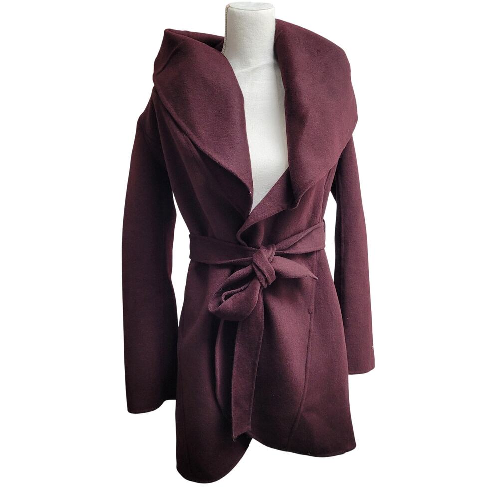 Tahari purple wool wrap coat oversized collar